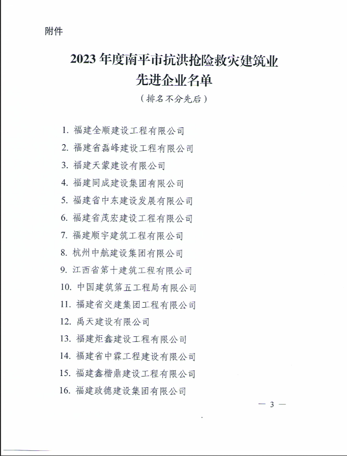 易順建工集團(tuán)有限公司被南平市人民政府通報(bào)表揚(yáng)！